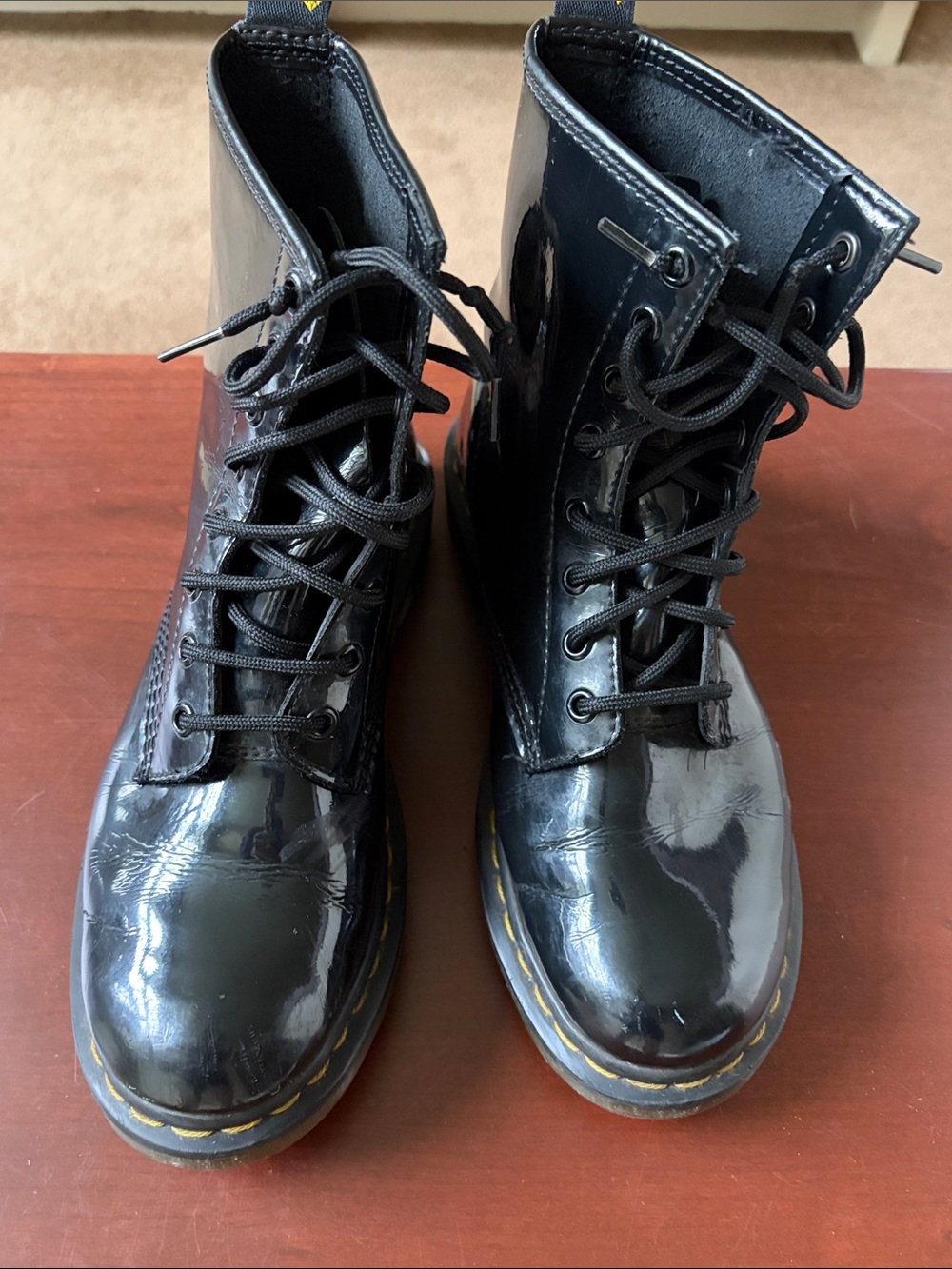 Dr. Martens Black Patent Lace-Up Combat Boots 8 US - pics updated